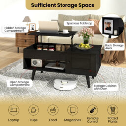 Costway Lift Top Coffee Table Pull Up Coffee Table With Storage-Black - thumbnail 6