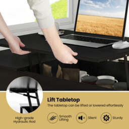Costway Lift Top Coffee Table Pull Up Coffee Table With Storage-Black - thumbnail 7