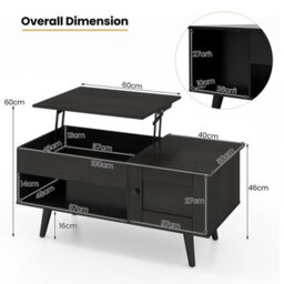 Costway Lift Top Coffee Table Pull Up Coffee Table With Storage-Black - thumbnail 2