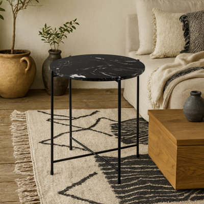 Wyld Haus Verona Round Black Marble Side Table 420mm Diameter X 450mm High - image 1