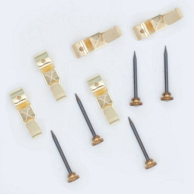 Sisi UK No 1 Picture Hooks Brassed Pack Of 5 With Brass Head Tempered Steel Pins For Photo Frame Wall Hanging - image 1