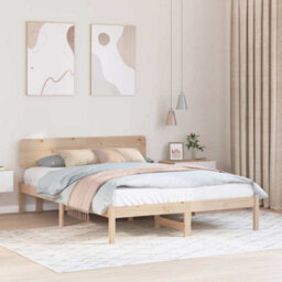 Walplus Bed Frame With Headboard Natural 160 X 200 Cm Solid Pine Wood - thumbnail 1