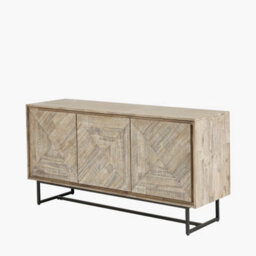 Pacific Lifestyle Acacia Wood And Black Metal 3 Door Sideboard Natural Sand Wash Tv Unit - thumbnail 3