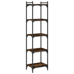 Berkfield Bookcase 5-Tier Smoked Oak 40X30X154 Cm Engineered Wood - thumbnail 2