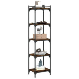 Berkfield Bookcase 5-Tier Smoked Oak 40X30X154 Cm Engineered Wood - thumbnail 3