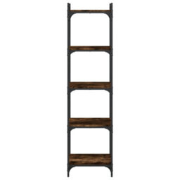 Berkfield Bookcase 5-Tier Smoked Oak 40X30X154 Cm Engineered Wood - thumbnail 4