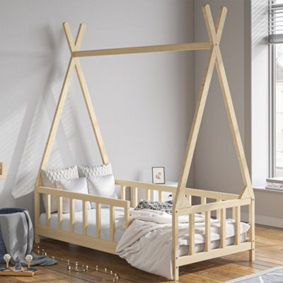 Living And Home Premium Wood House Toddler Bed Frame With Fence 1480 X 760 mm - image 1