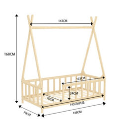 Living And Home Premium Wood House Toddler Bed Frame With Fence 1480 X 760 mm - thumbnail 6
