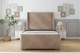 "Sloomy Devonshire Mink Naples Bed Frame With 50""  Upholstered Wingback Headboard 4'6 Double" - thumbnail 1