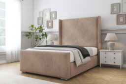 "Sloomy Devonshire Mink Naples Bed Frame With 50""  Upholstered Wingback Headboard 4'6 Double" - thumbnail 2
