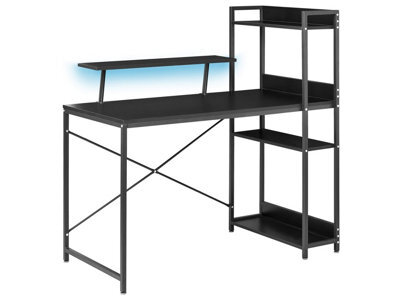 Wyld and Coco Lumina Led Gaming Desk, Black Mdf Top, Iron Frame, 5 Shelves - W120 X D64 X H120Cm - image 1