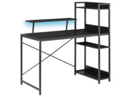 Wyld and Coco Lumina Led Gaming Desk, Black Mdf Top, Iron Frame, 5 Shelves - W120 X D64 X H120Cm - thumbnail 1