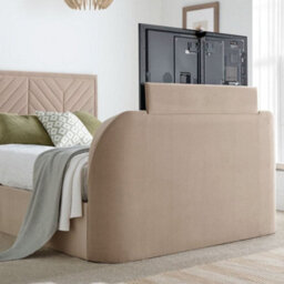 Sherlock Warm Stone Velvet Ottoman Electric Media Tv Bed Frame - 4Ft6 Double - thumbnail 5