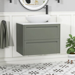 Royal Bathrooms Royal Bathroom Elmore 700mm Matt Green Wall Mounted Bathroom Vanity Unit 2 Drawer Plain White Worktop With Nova Basin - thumbnail 1