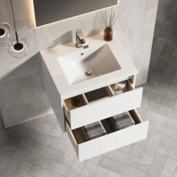 Banyetti Venti 600mm Wall Hung Vanity Unit With Lira Basin - Matt White - thumbnail 3
