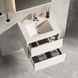 Banyetti Venti 600mm Wall Hung Vanity Unit With Lira Basin - Matt White - thumbnail 4