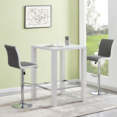 Furniture In Fashion Jam Square Glass White Gloss Bar Table 2 Ritz Grey White Bar Stools - image 1