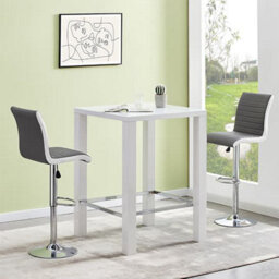 Furniture In Fashion Jam Square Glass White Gloss Bar Table 2 Ritz Grey White Bar Stools - thumbnail 1