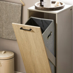 Sobuy Bzr132-Ng, Laundry Cabinet Laundry Chest Bathroom Storage Cabinet With Laundry Basket, Wood Veneer,grey - thumbnail 7
