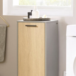 Sobuy Bzr132-Ng, Laundry Cabinet Laundry Chest Bathroom Storage Cabinet With Laundry Basket, Wood Veneer,grey - thumbnail 6