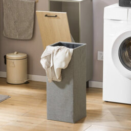 Sobuy Bzr132-Ng, Laundry Cabinet Laundry Chest Bathroom Storage Cabinet With Laundry Basket, Wood Veneer,grey - thumbnail 4