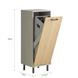 Sobuy Bzr132-Ng, Laundry Cabinet Laundry Chest Bathroom Storage Cabinet With Laundry Basket, Wood Veneer,grey - thumbnail 3