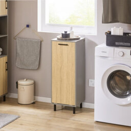 Sobuy Bzr132-Ng, Laundry Cabinet Laundry Chest Bathroom Storage Cabinet With Laundry Basket, Wood Veneer,grey - thumbnail 2