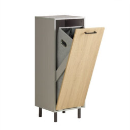 Sobuy Bzr132-Ng, Laundry Cabinet Laundry Chest Bathroom Storage Cabinet With Laundry Basket, Wood Veneer,grey - thumbnail 1