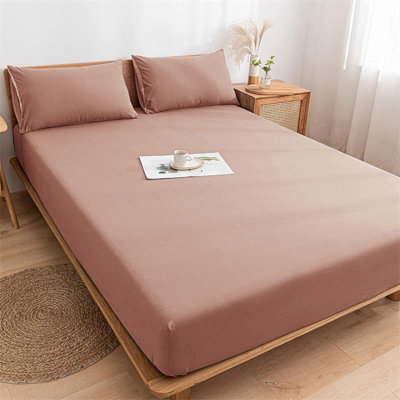 Ameha Plain Fitted Sheet 25Cm Deep Pocket- Breathable Wrinkle Resistant Microfiber Bed Sheet Easy Care Peach King (152X200Cm) - image 1