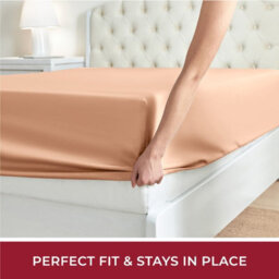 Ameha Plain Fitted Sheet 25Cm Deep Pocket- Breathable Wrinkle Resistant Microfiber Bed Sheet Easy Care Peach King (152X200Cm) - thumbnail 5