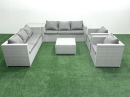 Fimous Outdoor Rattan Sofa Garden Furniture Set 2 Armchairs Square Coffee Table Side Table Light Grey - thumbnail 2