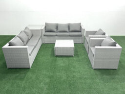 Fimous Outdoor Rattan Sofa Garden Furniture Set 2 Armchairs Square Coffee Table Side Table Light Grey - thumbnail 1