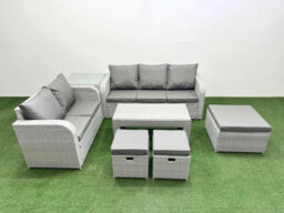 Fimous 8 Seater Pe Rattan Wicker Garden Furniture Conservatory Sofa Set Oblong Coffee Table 3 Stool Side Table - thumbnail 2