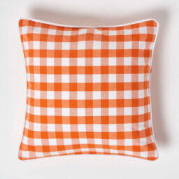 Homescapes Orange Block Check Cotton Gingham Cushion Cover, 45 X 45 Cm