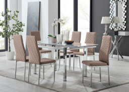 Furniturebox Enna White Glass Extending Dining Table And 6 Cappuccino Milan Chairs - thumbnail 1