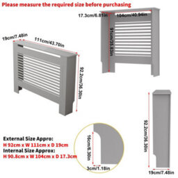 Fativo Grey Horizontal Radiator Cover Grill Shelf Cabinet Mdf Wood Modern Traditional Furniture (19D X 111W X 92.2H Cm) - thumbnail 2