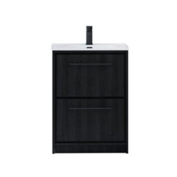 Royal Bathrooms Livora 600mm Black Woodgrain Floor Standing Bathroom Vanity Unit 2 Drawer With Ceramic Basin & Matt Black Handle - thumbnail 5