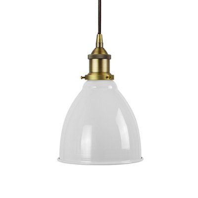 SE Home Pale Grey Classic Small Pantry Metal Painted Dome Pendant Light With Matt Antique Brass Lamp Holder And Black Round Cable