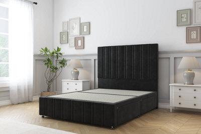 "Sloomy Langston Black Plush Divan Bed No Drawers-54"" Floor Standing Headboard 12"" Footboard 2'6 Small Single" - image 1