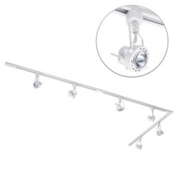 Litecraft Greenwich White 6 Head 3M Long L Shape Kitchen Track Light With Led Bulbs