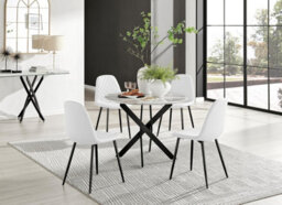 Furniturebox Uk Novara White Marble Black Leg Round Dining Table & 4 White Corona Black Leg Chairs - thumbnail 1
