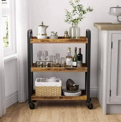Hygrad Built to Survive Wooden/metal Industrial Look Rustic Narrow Rolling Kitchen Serving Cart Shelf Organiser Trolley With Wheels - image 1