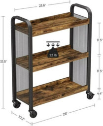Hygrad Built to Survive Wooden/metal Industrial Look Rustic Narrow Rolling Kitchen Serving Cart Shelf Organiser Trolley With Wheels - thumbnail 2