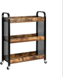 Hygrad Built to Survive Wooden/metal Industrial Look Rustic Narrow Rolling Kitchen Serving Cart Shelf Organiser Trolley With Wheels - thumbnail 5