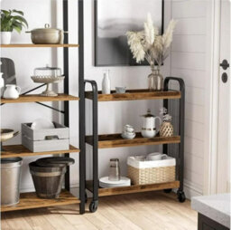 Hygrad Built to Survive Wooden/metal Industrial Look Rustic Narrow Rolling Kitchen Serving Cart Shelf Organiser Trolley With Wheels - thumbnail 3