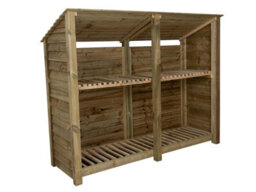 Arbor Garden Solutions Wooden Log Store (Roof Sloping Back) With Kindling Shelf W-227Cm, H-180Cm, D-88Cm - Natural (Light Green) Finish - thumbnail 1