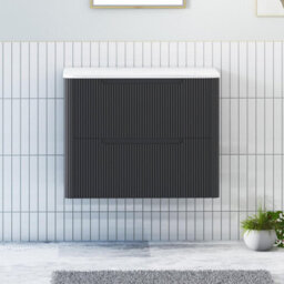 Royal Bathrooms Avenza 800mm Matt Obsidian Black Wall Hung Bathroom Vanity Unit 2 Drawer Carrara White Undrilled Worktop& No Basin - thumbnail 1