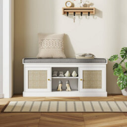 Homcom Shoe Bench, Boho Shoe Storage Bench With Padded Cushion, White - thumbnail 9