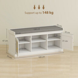 Homcom Shoe Bench, Boho Shoe Storage Bench With Padded Cushion, White - thumbnail 3