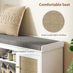 Homcom Shoe Bench, Boho Shoe Storage Bench With Padded Cushion, White - thumbnail 5